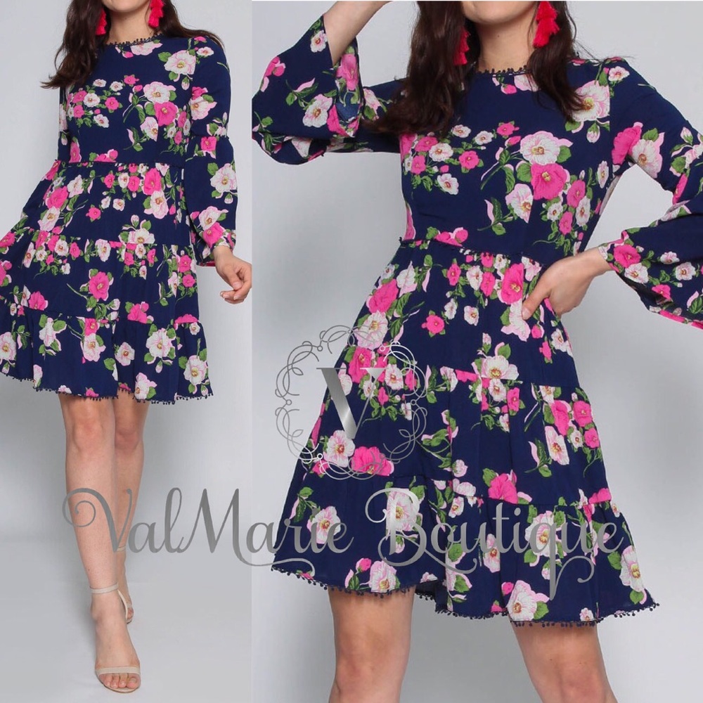 Navy Floral Swing Dress